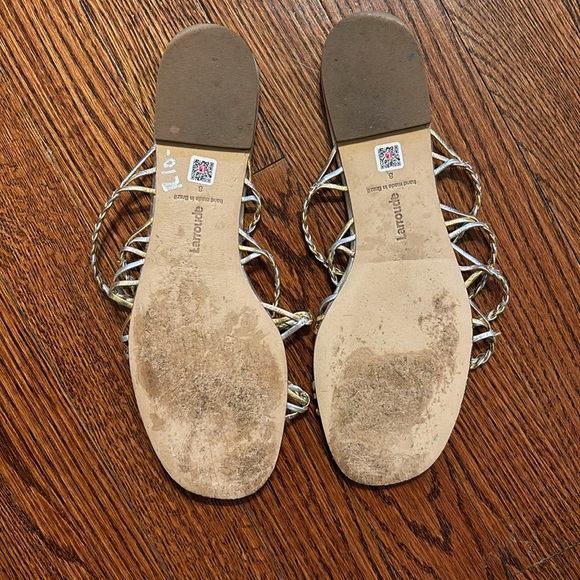 Larroude Ibiza Flat Sandal in Braided Metallic Silver Leather - Picture 6 of 8